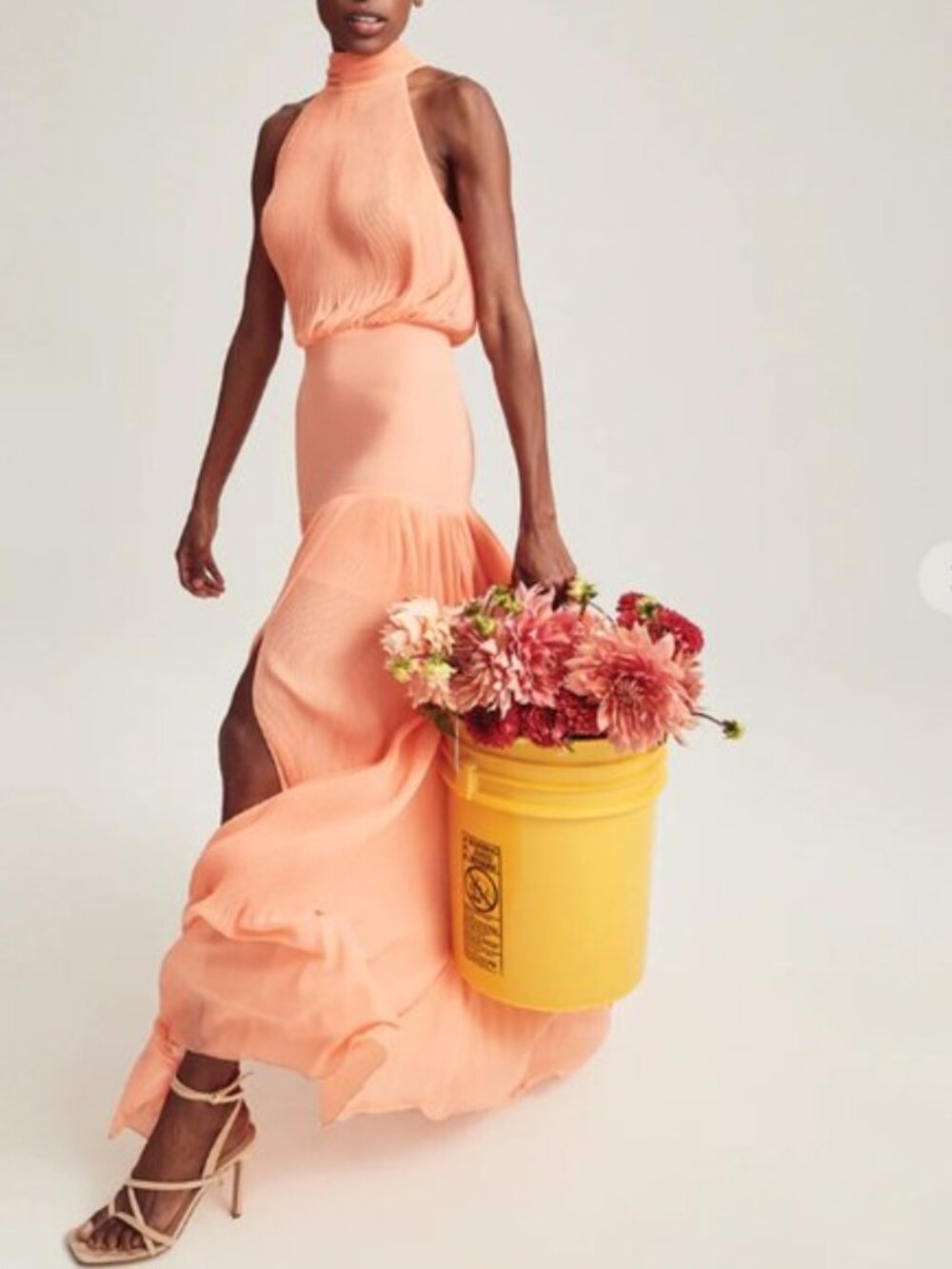 NWOT VERONICA BEARD Lilliana Sleeveless Chiffon Halter Peach Maxi Dress, sz 2-8